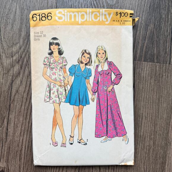Vintage 1970s Simplicity 6186 Sewing Pattern Size XS Maxi & Mini Dress COMPLETE - Picture 1 of 2